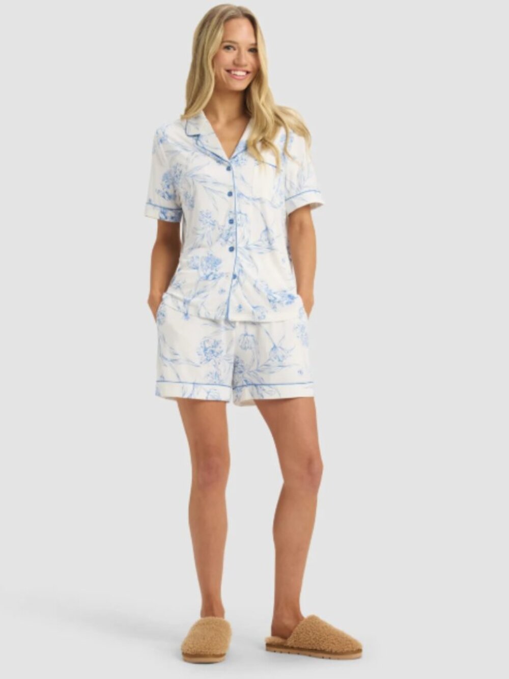 Cozy Earth Women's Bamboo Stretch-Knit Short Sleeve Pajama Set Garden Toile - L